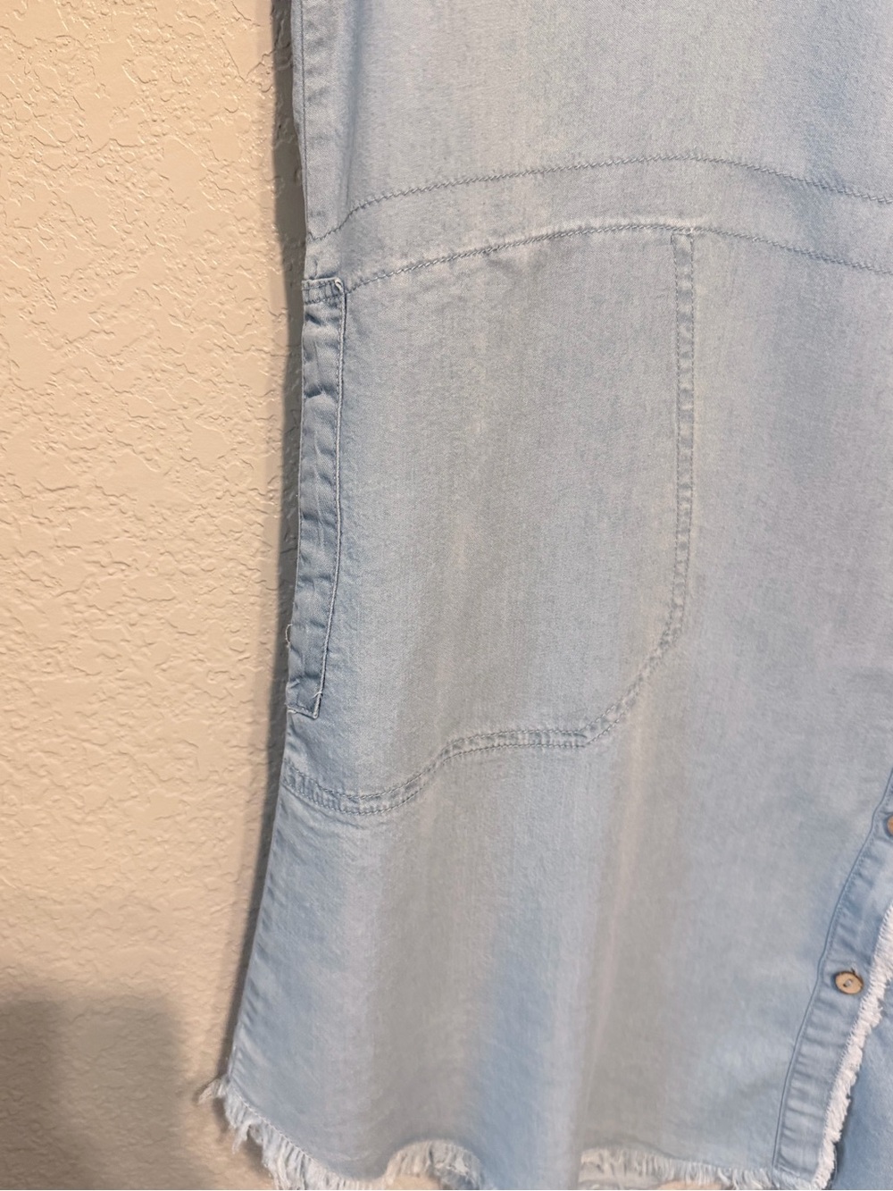 Promesa 100% Tencel Raw Edge Shirt Dress | Chambray Blue | Medium - Picture 3 of 8